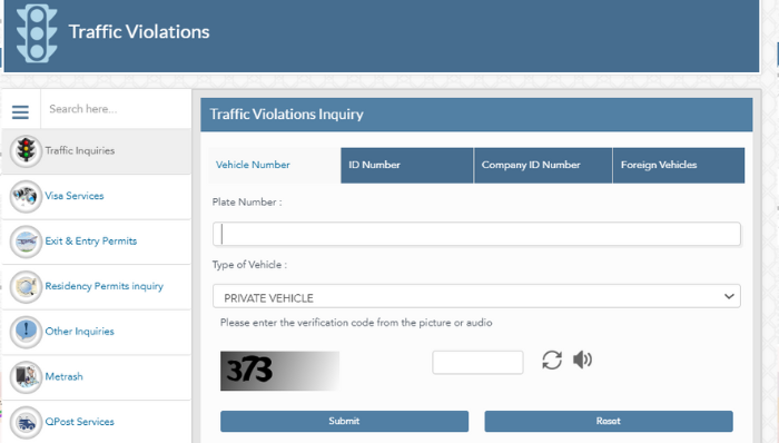 Enter vehicle, id, company id, foreign vehicles license moi traffic violation