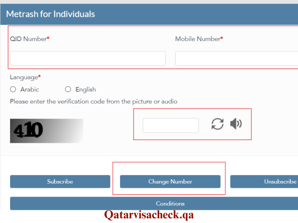 How to enter moible number and qid for changing mobile number in moi