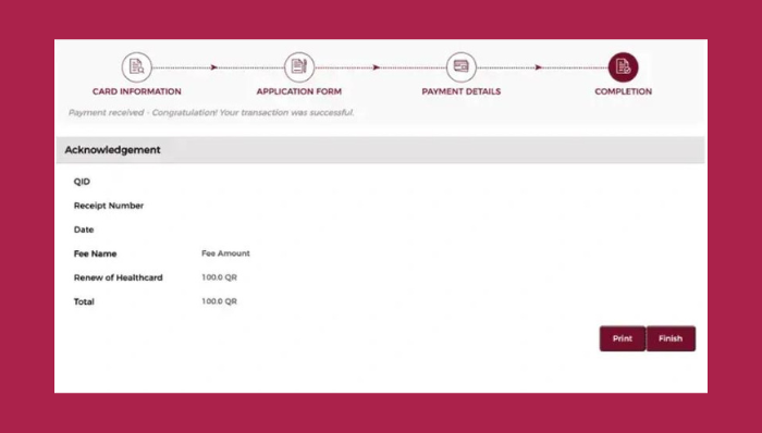 Print payment receipt Health Card renewal online