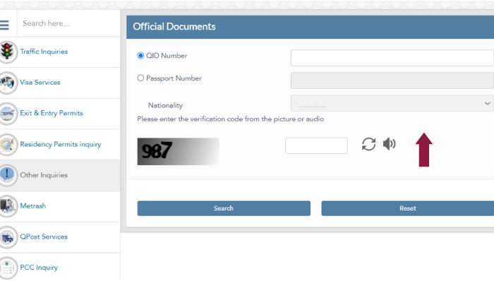 Search the status by entering QID or passport number