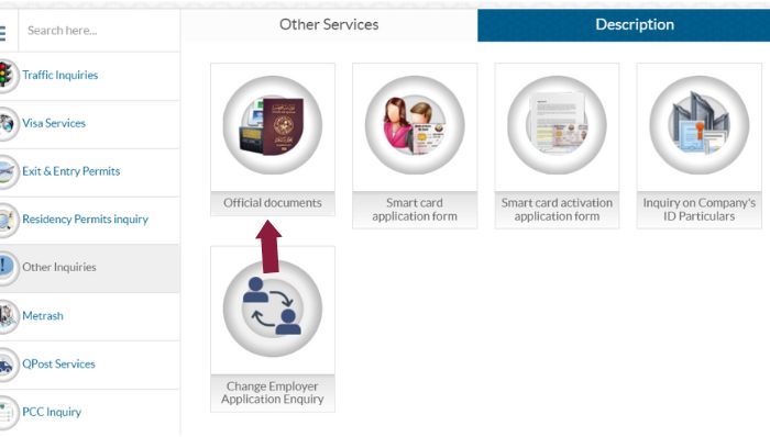 Selecting official documents in moi services