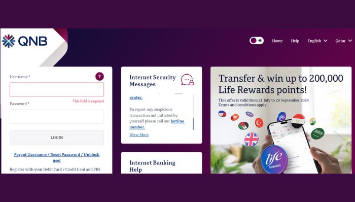 QNB internet banking portal