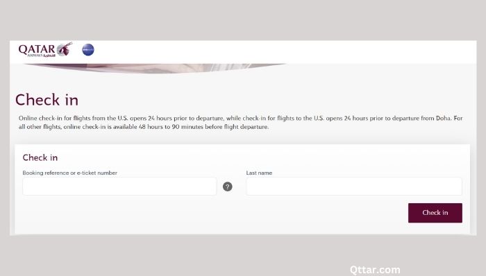 Qatar Airways Online Check-In webpage